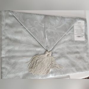 NWT Table Runner Lt Sage Tone On Tone Brocade Floral Tassels 14 X 70